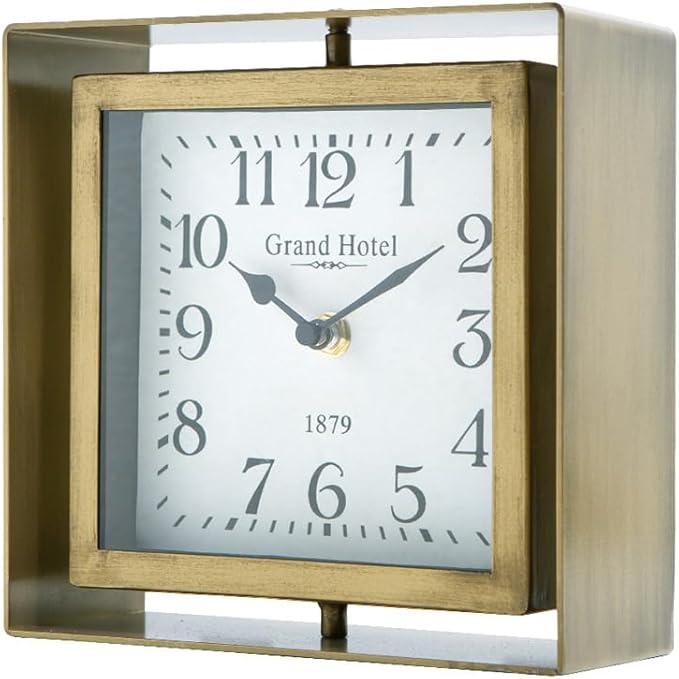 NIKKY HOME Rotating Table Clock, Non-Ticking Silent Battery Operated Decorative Mantel Desk Shelf Metal Clock for Home, Office, Living Room, Bed Room - Gold-Ruum Studio Home