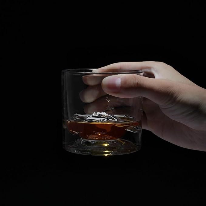 Yosemite Heavy Crystal Whiskey Glasses Gift Set of 2, Thick Freezable Bourbon Glass 1lb Each, Premium Whiskey Gifts for Men, Frozen Crystal Chills Cocktails, 10 oz-Ruum Studio Home