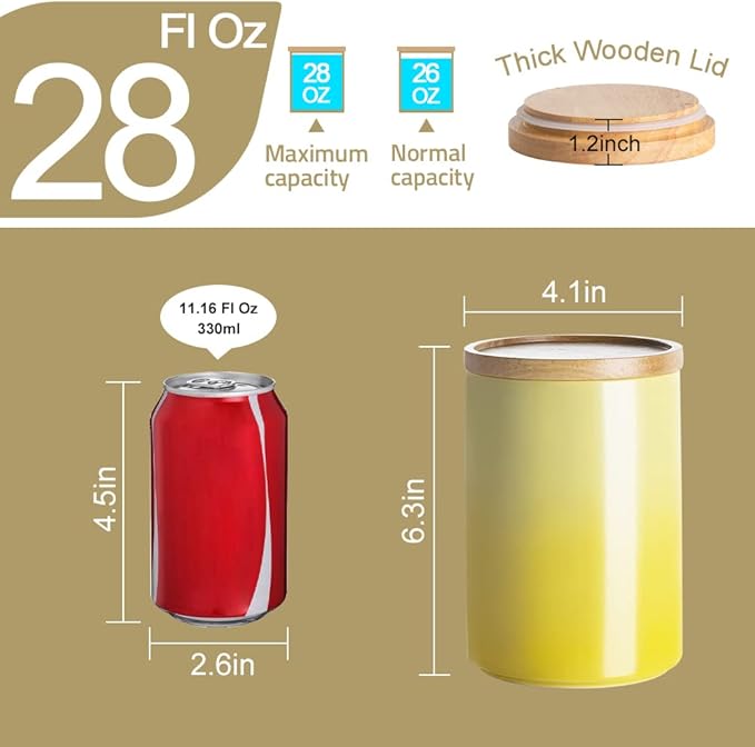 Sweejar Ceramic Food Storage Jar, Stackable Kitchen Canisters, Containers with Airtight Seal Wooden Lid for Serving Ground Coffee, Tea, Sugar, Salt and More - 28 Fl Oz (Gradient Gray)-Ruum Studio Home