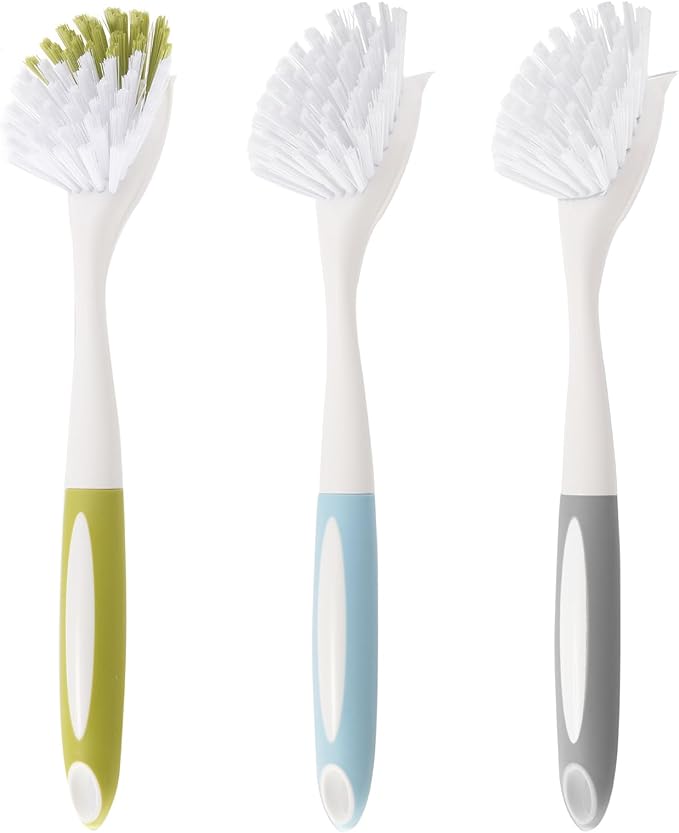 Dish Brush Scrub Brush with Handle - 3 Pack Stiff Bristles Dish Scrubber for Cleaning Pots,Pans,Dishes & Kitchen Sink - Hard Bristles,No Residue-Ruum Studio Home
