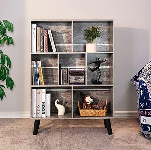 LEYAOYAO Bookshelf Cube Storage Organizer,3 Tier Bookcase with Legs,Modern Wood Open Shelf,Dirty Grey Bookshelves,Free Standing Display Short Book Shelves for Narrow Space,Bedroom,Living Room,Office-Ruum Studio Home