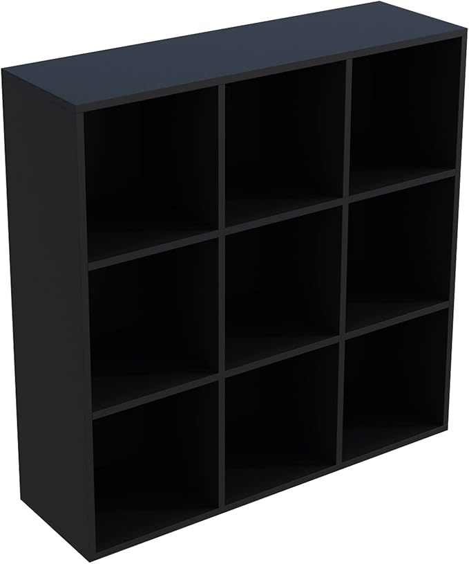 9-Cube Storage Shelf Bookcase - Wooden 3-Tier Free Standing Open Bookshelf for Home and Office, Organizer Cabinet in Black-Ruum Studio Home