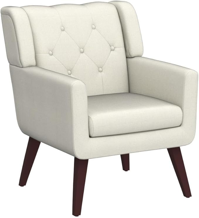 Accent Chair Button-Tufted Upholstered Living Room Chairs Comfy Reading Chair Mid Century Modern Chair with Linen Fabric Lounge Arm Chairs for Living Room Bedroom (Beige Set of 2)-Ruum Studio Home