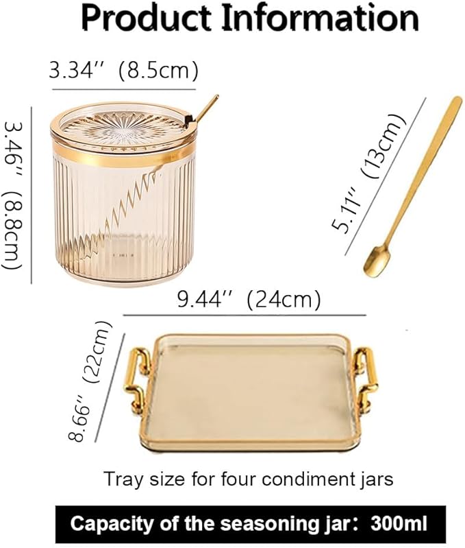Acrylic Condiment Spice Jars,Condiment Spice Box With Lids and Spoons and Tray,Clear Plastic Condiment Canisters,Seasoning Box 4 Pack,Seasoning Box Set for Kitchen to Storage Salt,Paprika,Sugar-Ruum Studio Home