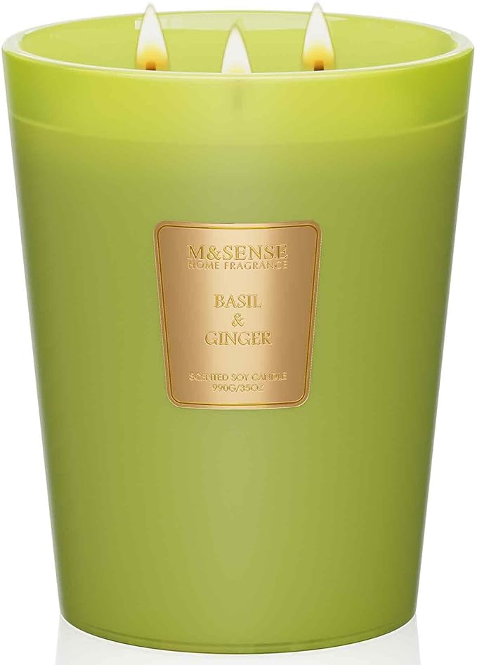 M&SENSE Basil Ginger Scented Candle 35oz 150H Burn Time Long Lasting, 3-Wick Natural Aromatherapy Candle Highly Scented, Home Fragrance Housewarming Gifts-Ruum Studio Home