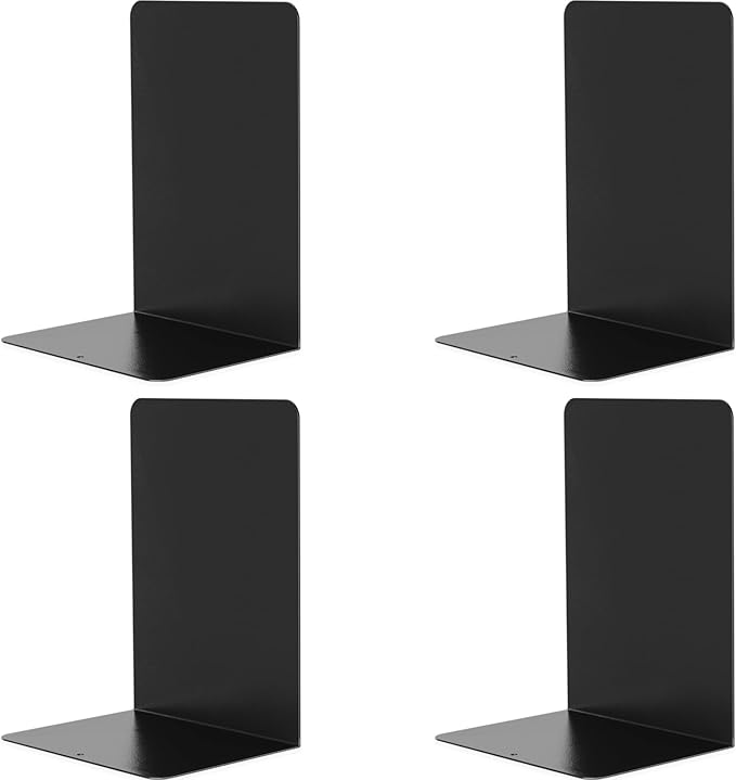 VONDERSO Metal Bookends Black, 2 Pairs Decorative Metal Book End Supports for Shelves Gauge Metal Book Divider Stopper Holders with Non-Slip Anti-Scratch Rubber Pads-Ruum Studio Home