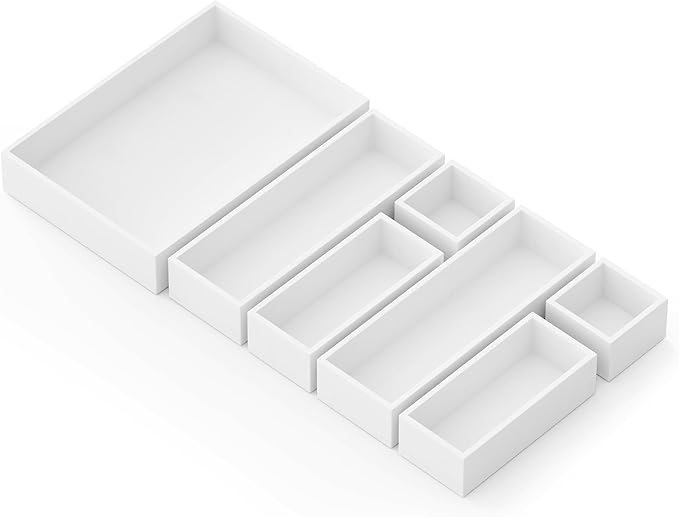 SpaceAid 7-Piece Bamboo Drawer Organizer Storage Boxes Set, Wood Tray Junk Drawer Organizers Multi-Use Divider Bins for Kitchen, Bathroom, Office Desk and Makeup Organization (7 Pack, White)-Ruum Studio Home