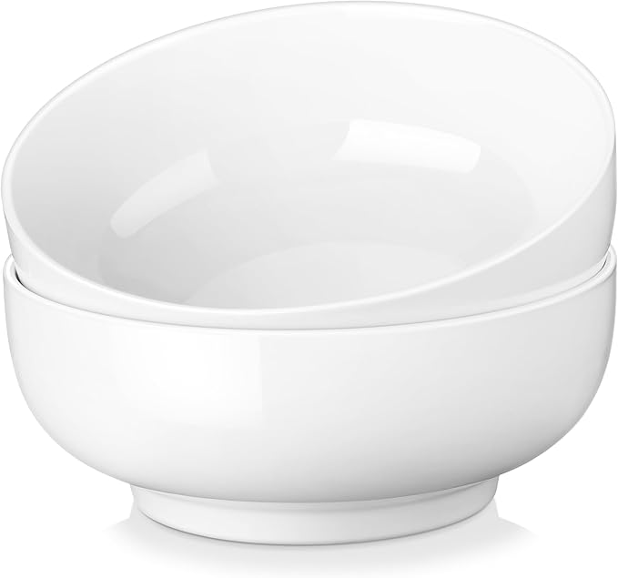 MALACASA Large Serving Bowls - 60 OZ (8") Salad Bowls Set of 2, White Mixing Bowls for Kitchen, Soup, Pasta and Dinner, Large Salad Bowls Set, Dishwasher & Oven Safe, Series REGULAR-Ruum Studio Home