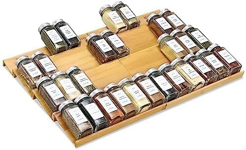 Spice Drawer Organzier,4 Tiers- 8Pcs Bamboo Spice Rack Tray Insert for Cabinet Drawer Countertop, Kitchen Seasoning Storage Drawer Organization,22" Wide x 15.8" Deep （Hold UP To 48 Jars-Ruum Studio Home