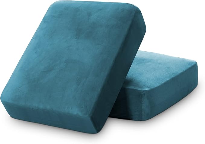 PrinceDeco Velvet Sofa Cushion Covers, Stretch Couch Cushion Covers for Individual Seat Couch Slipcover Sets Furniture Protector for Loveseat Sofa Cushion(Each Width Up to 29.5", Blue)-Ruum Studio Home