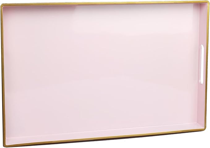 Spsyrine Pink Decorative Serving Tray with Handles, Elegant Plastic Coffee Table Tray for Ottoman, Living Room, Home Decor 15.6" X 10.2"-Ruum Studio Home