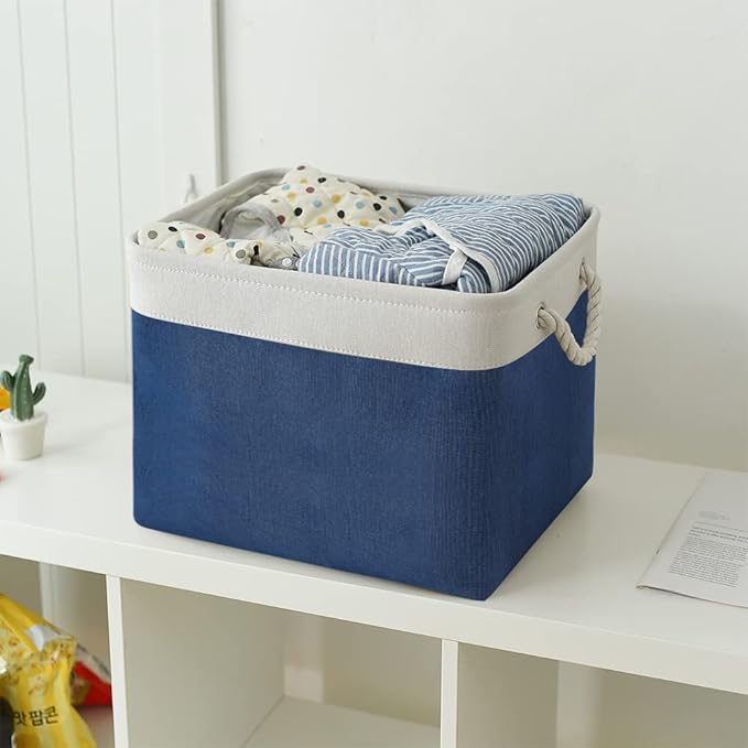 TcaFmac Organization and Storage Basket for Gifts Empty - 16x12x12 inch Large 2 Pack Collapsible Storage Bins for Shelves, Fabric Storage Cubes for Organizing Cloth Toy Kids (White & Jean Blue)-Ruum Studio Home