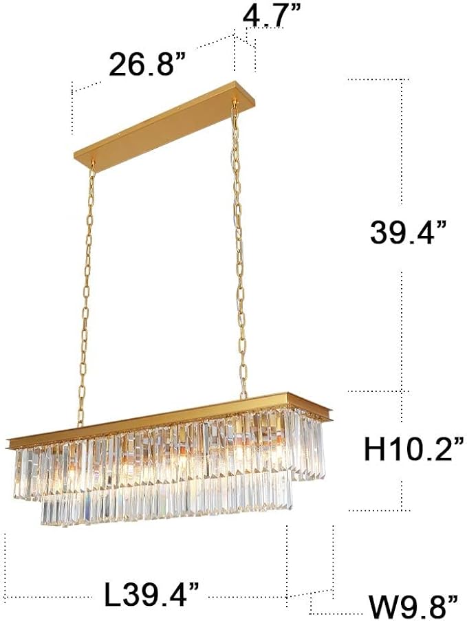 L39.4 W10.2 Gold Rectangle Modern Crystal Chandeliers Lighting Pendant Ceiling Lights Fixture Lamp for Dining Living Room-Ruum Studio Home