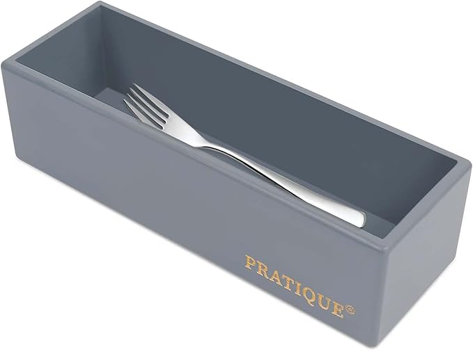 Bamboo Drawer Organizer - Kitchen Utensil Organizer Silverware Tray Cutlery Holder，Office Desk Supplies and Accessories,8.9 * 3 * 2.6,Grey-Ruum Studio Home