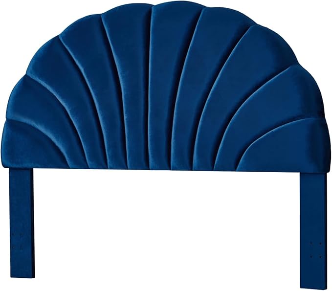 24KF Stunning Crown Design King Headboard, Upholstered Soft Velvet Petal Pattern Headboard King/CA King-6039-K-Navy-Ruum Studio Home