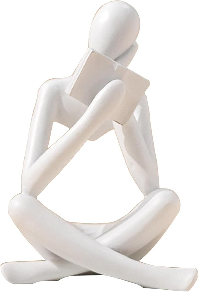 Bookshelf Decor Thinker Statue - Abstract Style Thinker Sculptures Modern Aesthetic Figurine Decoration Statues for Home Decor-Right Thinking-White-Ruum Studio Home