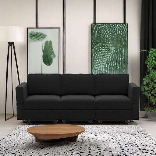 Belffin Modular Sofa Couch with Storage Seats Velvet 3 Seater Sofa for Living Room Black-Ruum Studio Home