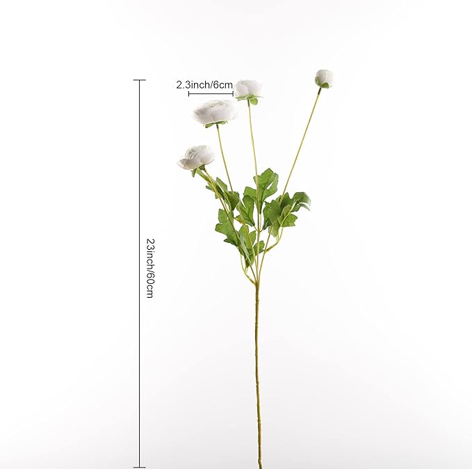 Silk Ranunculus Flowers 23.6 Inch Tall-5 Stems Artificial Buttercup Flowers for Wedding Bouquets, Centerpieces,Home Decor,Floral Arrangements (White,UV Resistant)-Ruum Studio Home