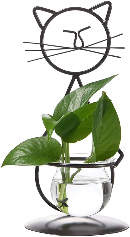 Marbrasse Desktop Glass Planter Vase Holder, Modern Creative Cat Plant Terrarium Metal Stand for Hydroponics Plants Home Garden Wedding Decoration Outdoor Planter Ideas (Style 2)-Ruum Studio Home