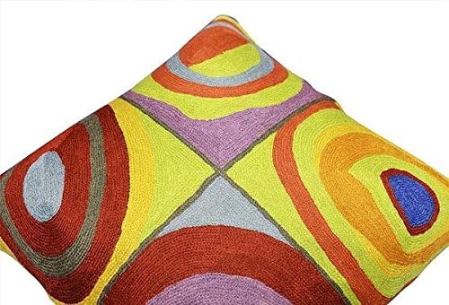 Kandinsky Modern Pillow Cover - Quadrate II | Mid Century Chair Cushions | Abstract Pillows | Contemporary Pillowcase | Modern Accent Pillows | Hand Embroidered Cushion | Wool Size 18x18-Ruum Studio Home