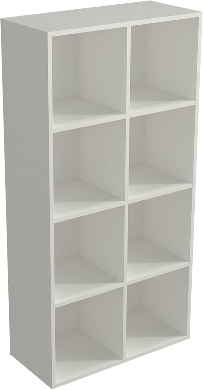 8-Cube Storage Shelf Bookcase - Wooden 4-Tier Floor Standing Open Bookshelf, Modern TV Stand up to 55 Inchs for Home and Office, Warm White-Ruum Studio Home