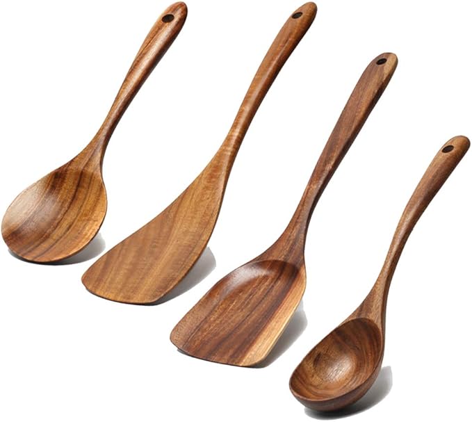 5 Pcs Best Wooden Spoons for Cooking Kitchen Utensils Set Acacia Wood Cooking Spatula Turner Non Toxic Utensil Slotted Serving Spoon Flat Spatulas Set Wooden Utensis Mixing Cooking Spoon Kitchen Tools-Ruum Studio Home