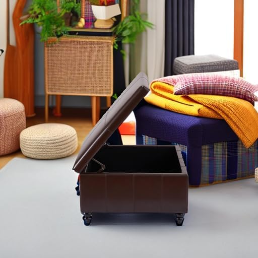 HUIMO Square Leather Storage Ottoman,Ottoman Coffee Table with Storage for Living Room (Brown)-Ruum Studio Home