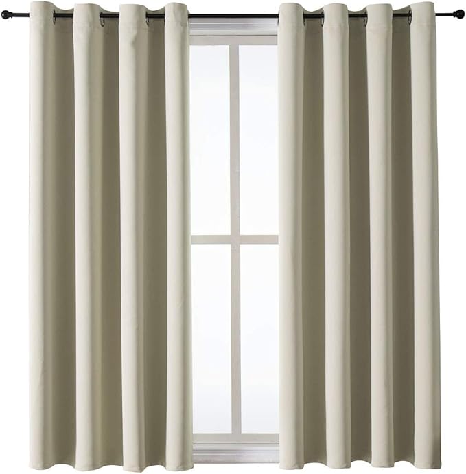 ChrisDowa Grommet Room Darkening Curtains for Bedroom and Living Room - 2 Panels Set Thermal Insulated Blackout Curtains (Beige, 52W x 63L-Ruum Studio Home