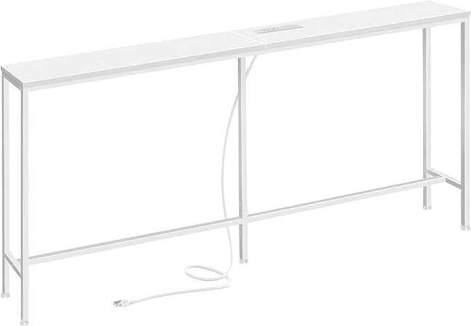 SUPERJARE 70 Inch Console Table with Outlet, Sofa Table with Charging Station, Narrow Entryway Table, Skinny Hallway Table, Behind Couch Table, for Living Room, White-Ruum Studio Home