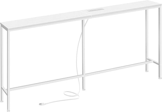SUPERJARE 70 Inch Console Table with Outlet, Sofa Table with Charging Station, Narrow Entryway Table, Skinny Hallway Table, Behind Couch Table, for Living Room, White-Ruum Studio Home