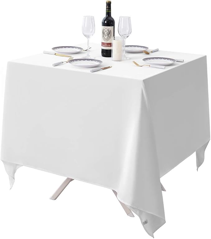 Surmente Square Tablecloth for Square or Round Tables 100% Polyester 85x85 Inch Table Cloth for Weddings, Banquets, or Restaurants (White)-Ruum Studio Home