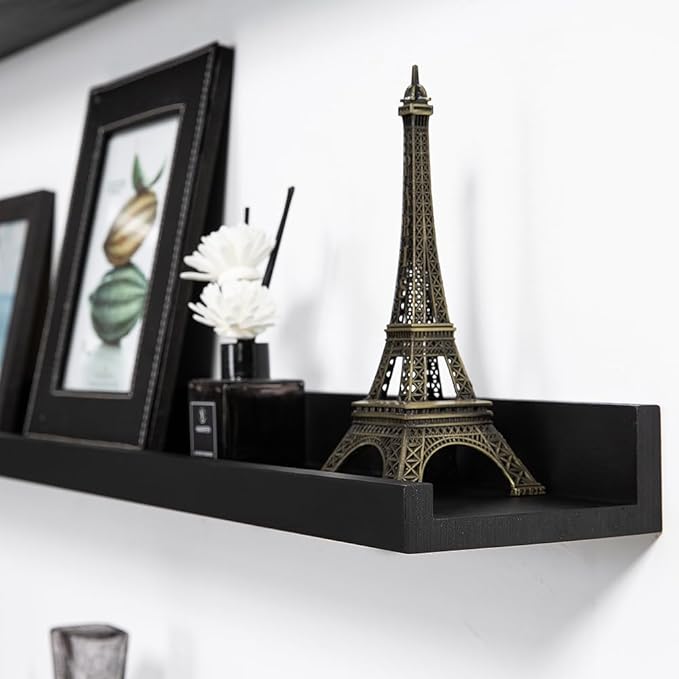 Black Floating Shelves 36 Inch Modern Picture Frame Shelf for Wall Picture Ledge Shelves with Lip Wooden Book Toy Shelves Set of 2 Bathroom Shelf Organizer for Living Room Bedroom Kitchen Wall Decor-Ruum Studio Home