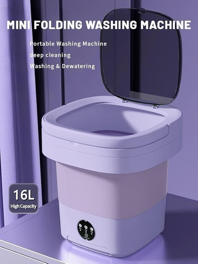 Portable Washing Machine, Mini Washer,16L Upgraded Large Capacity Foldable Washer.Deep Cleaning of Underwear, Baby Clothes and Other Small Clothes.Suitable for Apartments, Dormitories, Hotels.(Purple)-Ruum Studio Home