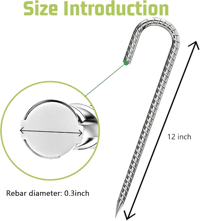 Rebar-Stakes-12-Inch, Ground Stakes Heavy Duty J-Hook Galvanized Anti-Rust Heavy Duty Ground Anchors for Garden Dog Fence Chicken Coop Christmas Decorations Deer Fence 4pcs-Ruum Studio Home