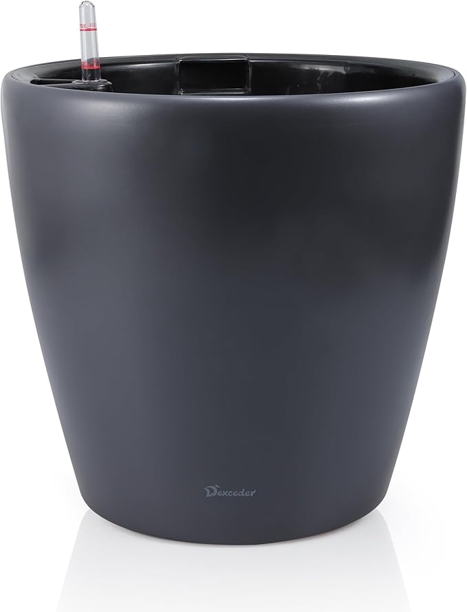 Dexceder 15x14 Self Watering Planter with Wheels Indoor Outdoor, Inner Pot Design, Thickened Large Floor Standing Flower Plant Pot with Water Level Indicator (Slate Gray Matte)-Ruum Studio Home