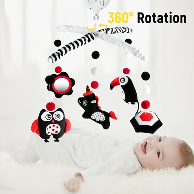 Montessori Mobile Baby for Crib,Black and White Baby Crib Mobile with Music for Boys & Girls,High Contrast Hanging Crib Toys, Newborn Visual Stimulation to Engage-Ruum Studio Home