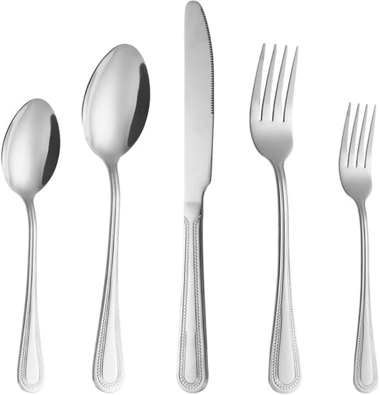 20 Pcs Silverware Set for 4 with Pearled Edge Handle design, Food Grade Stainless Steel Flatware Set, Eating Utensils Sets Include Fork/Knife/Spoon, Reusable Cutlery Set, Dishwasher Safe-Ruum Studio Home