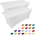 IVAPUPU 2 Pack 6FT Table Cloth for Rectangular Fitted Events Stretch White Table Covers Washable Spandex Spring Tablecloth Protector for Party, Wedding, Cocktail, Banquet, Festival-Ruum Studio Home