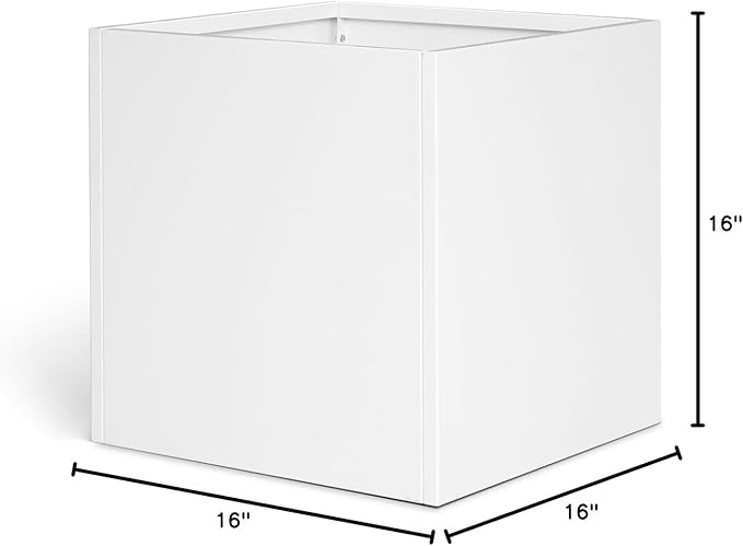 White Steel Planter Square Outdoor Planters Galvanized Steel Planter Box Indoor Metal Large Planters Cube Heavy Duty Flower Pot 16 Inch Modern Commercial Residential for Trees Patio Deck Yard Garden-Ruum Studio Home