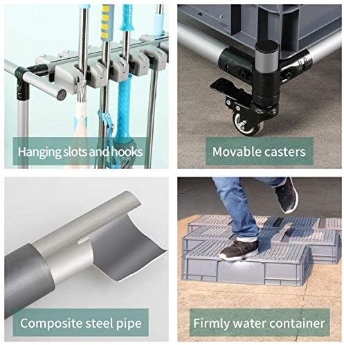 broom and mop holder put wet mops movable Commercial mop rack cleaning tool cart storage for garden garage organizer mop drain rack-Ruum Studio Home