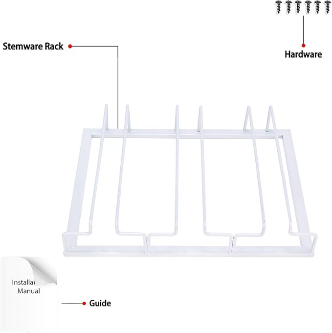 Wine Glass Rack - Under Cabinet Stemware Wine Glass Holder Glasses Storage Hanger 2 Pack Metal Organizer for Bar Kitchen White-Ruum Studio Home