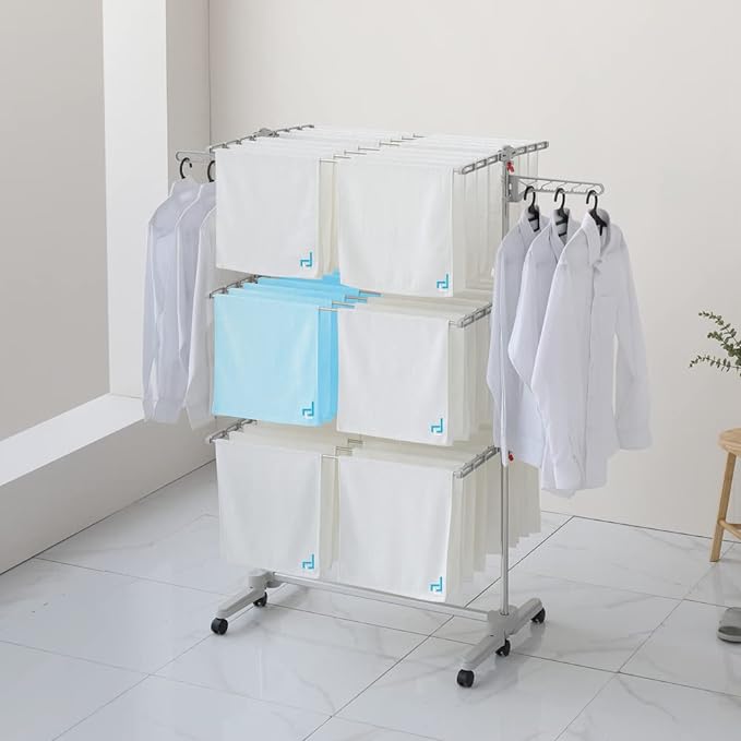 Foldable Laundry Drying Rack with Wheels - 48 Drying Rods, Heavy Duty, Movable, Perfect for Clothes, Duvet, Socks, Bed Linen, Sheets, 6 Wings-Ruum Studio Home