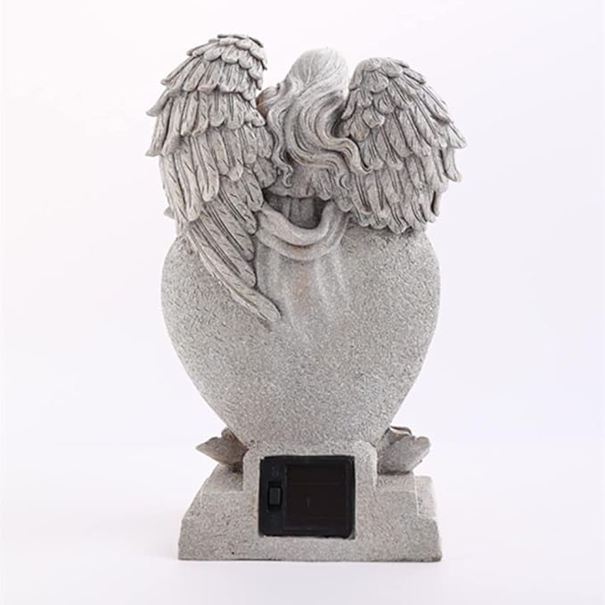 Garden Angel Statue with Cross Solar LED Light, Memorial Gifts for Loved Ones, Cemetery Grave Decorations-Ruum Studio Home