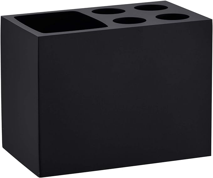 Resin Black Toothbrush Holder JINCROP, 5 Slots Toothbrush Holder Matte Black Bathroom Storage Stand Dispenser Organizer Set for Toothbrushes, Make-up Brushes and More, (Matte Black)-Ruum Studio Home