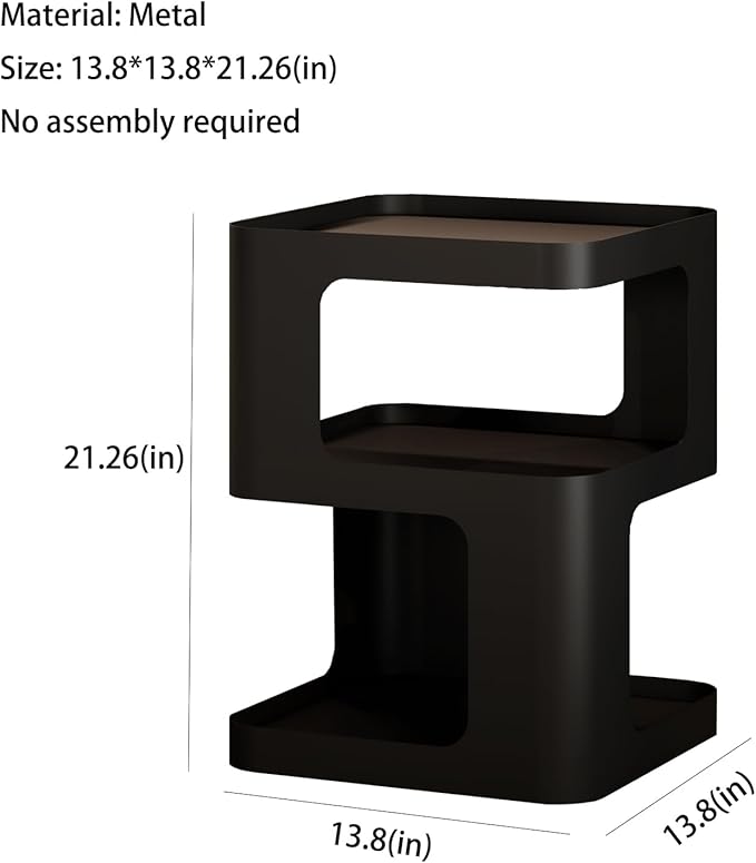 Side Table,Modern end Table,Unique nightstand,Bedside Table,Black Metal Night Stand with Storage,Accent Side Table for Couch,Bedroom,Living Room.No Assembly Required-Ruum Studio Home