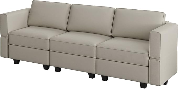 Belffin Modular Sofa Couch with Storage Seats Velvet 3 Seater Sofa for Living Room Grey-Ruum Studio Home