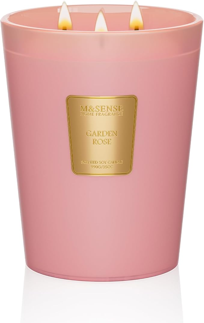 M&SENSE Garden Rose Scented Candle 35oz 150H Burn Time Long Lasting, 3-Wick Natural Aromatherapy Candle Highly Scented, Home Fragrance Housewarming Gifts-Ruum Studio Home
