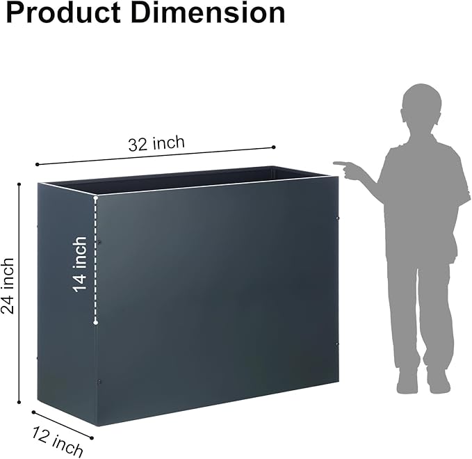 SUNNYPARK Large Metal Planter Box 32”x 12”x 24”, Rectangular Modern Grey Metal Planter Box Heavy Duty with Drainage Holes for Outdoor Garden Patio-Ruum Studio Home