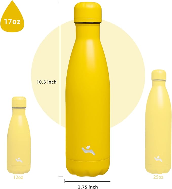 Insulated Water Bottles,17 oz Double Wall Stainless Steel Vacumm Metal Flask for Sports Travel,Yellow-Ruum Studio Home