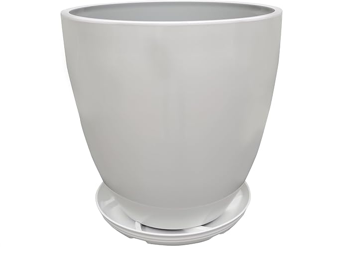 FixtureDisplays® 9.8" Diameter 11" Tall White Plant Pots, Plastic Flower Pots with Drainage Holes and Saucers for Indoor and Outdoor 15747-NF-Ruum Studio Home
